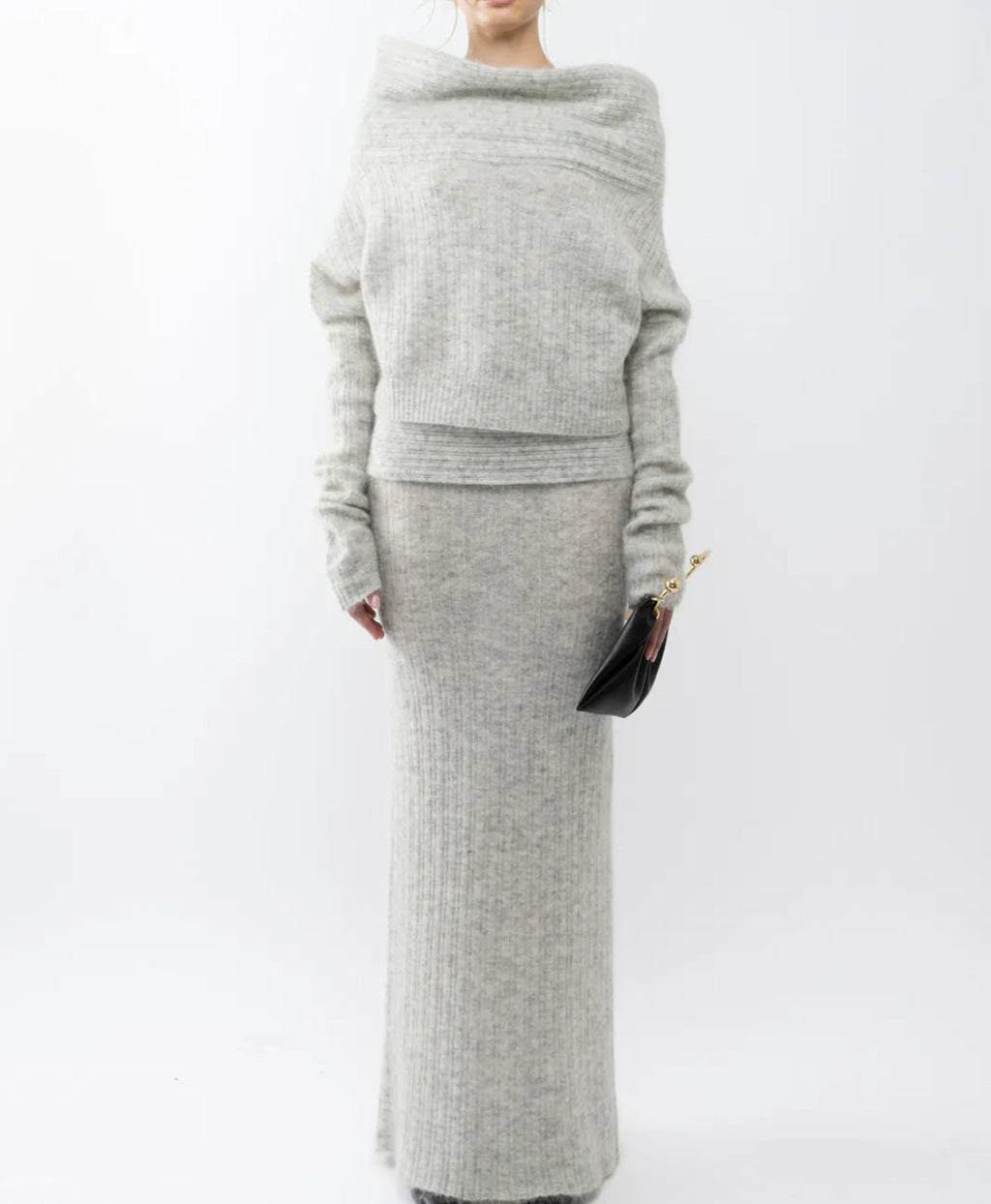 Set סריג שני חלקים חולצת כתפיים חשופות וSkirt מקסי - אילונה