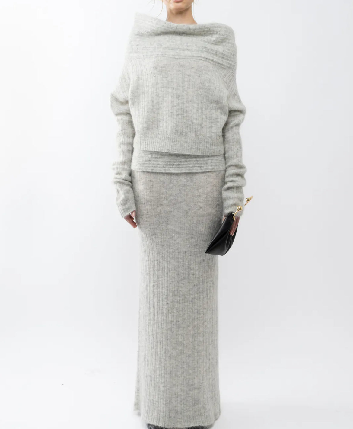 Set סריג שני חלקים חולצת כתפיים חשופות וSkirt מקסי - אילונה