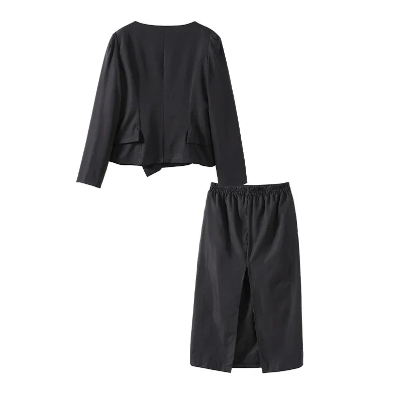 Set שני חלקים אלגנטי Skirt מידי ובלייזר בעיצוב מחויט ויוקרתי - PAS