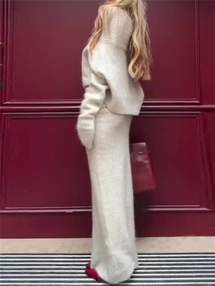 Set סריג שני חלקים חולצת כתפיים חשופות וSkirt מקסי - אילונה