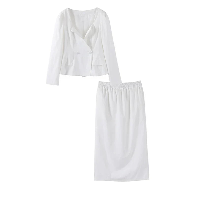 Set שני חלקים אלגנטי Skirt מידי ובלייזר בעיצוב מחויט ויוקרתי - PAS