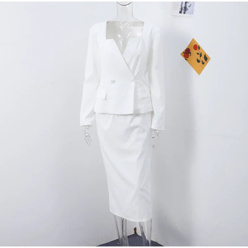 Set שני חלקים אלגנטי Skirt מידי ובלייזר בעיצוב מחויט ויוקרתי - PAS