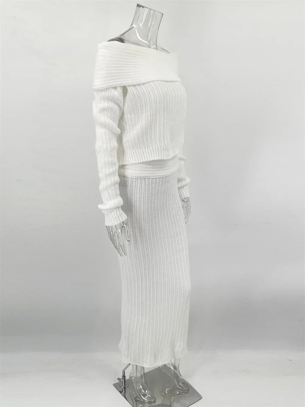 Set סריג שני חלקים חולצת כתפיים חשופות וSkirt מקסי - אילונה