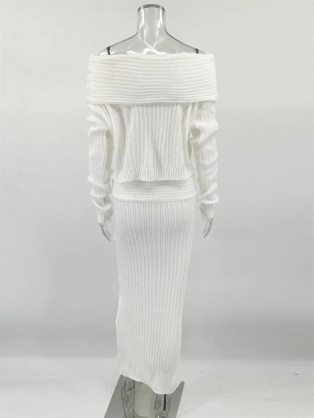 Set סריג שני חלקים חולצת כתפיים חשופות וSkirt מקסי - אילונה