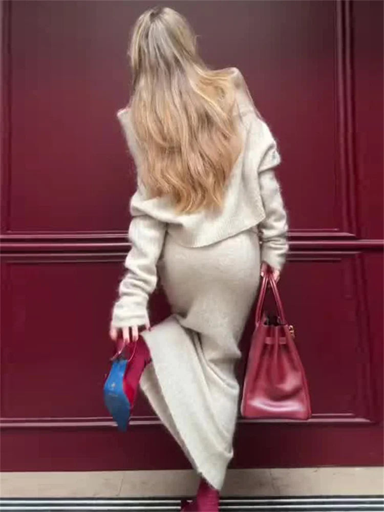 Set סריג שני חלקים חולצת כתפיים חשופות וSkirt מקסי - אילונה