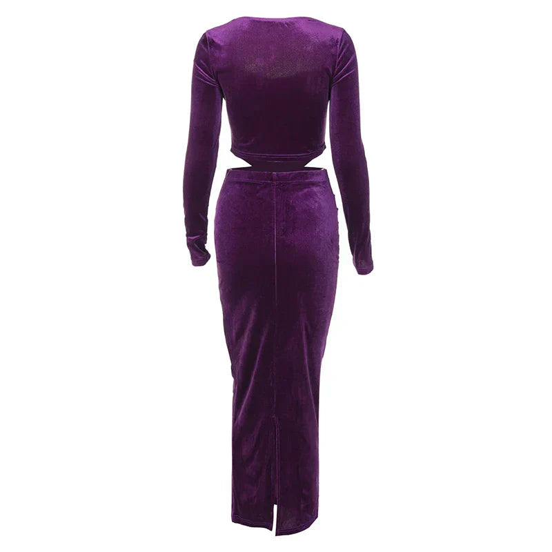 Set שני חלקים קטיפה Shirt וSkirt מקסי צמודה - מירנדה