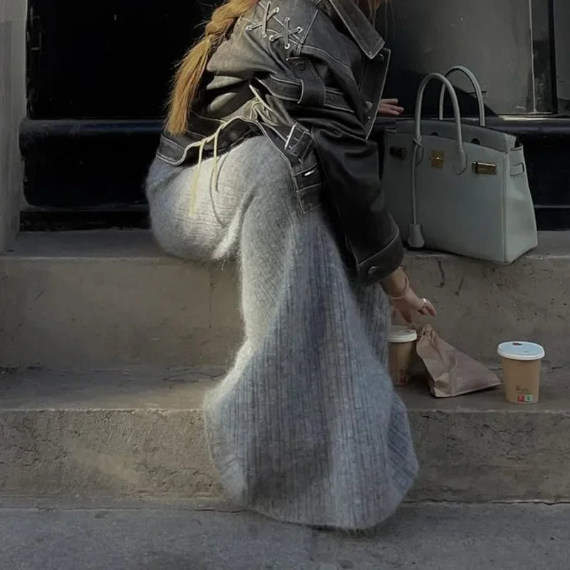 Set סריג שני חלקים חולצת כתפיים חשופות וSkirt מקסי - אילונה