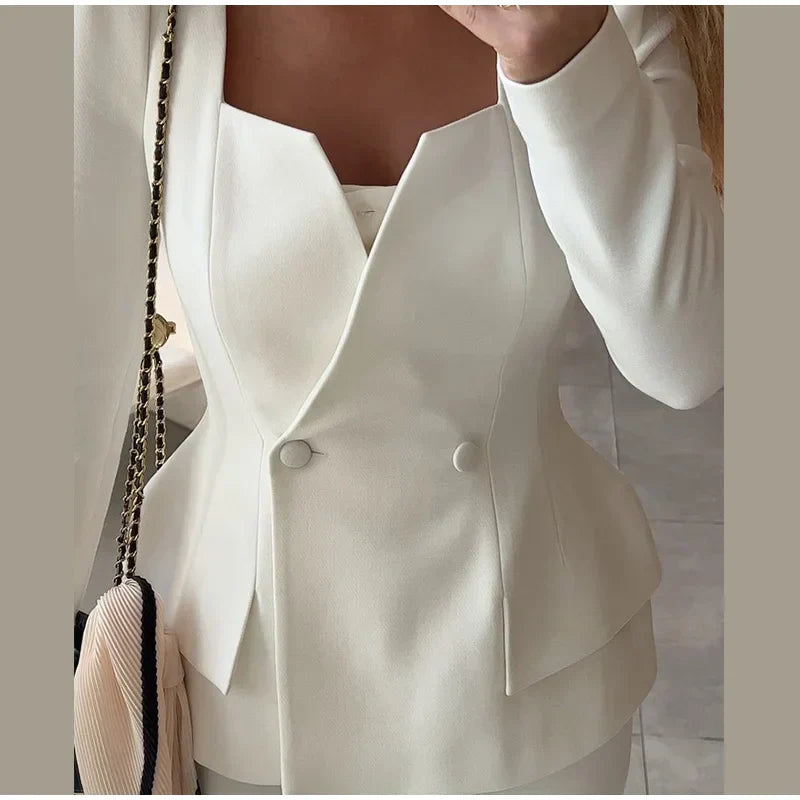 Set שני חלקים אלגנטי Skirt מידי ובלייזר בעיצוב מחויט ויוקרתי - PAS