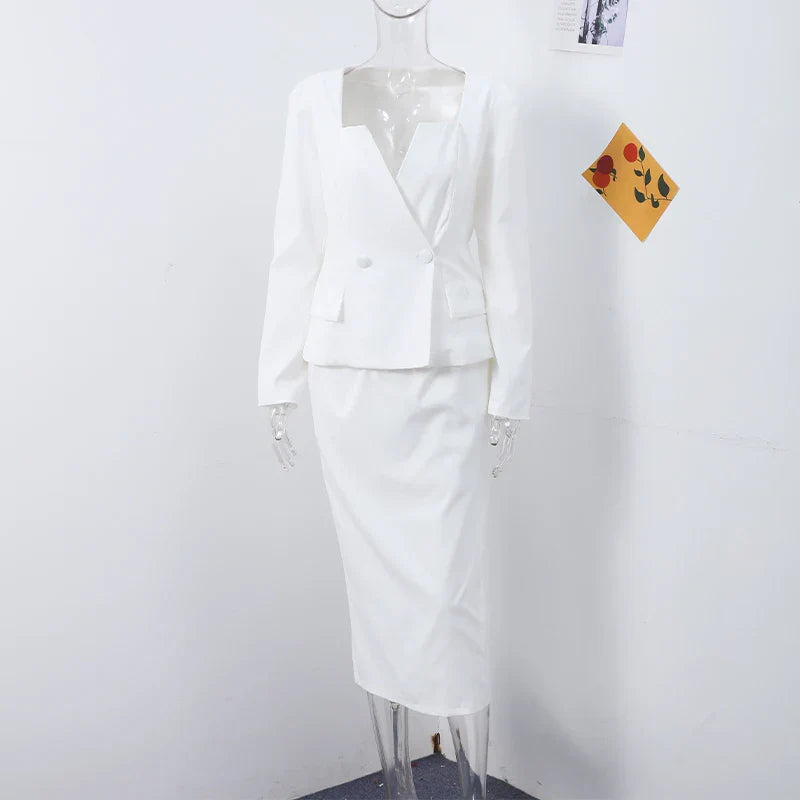 Set שני חלקים אלגנטי Skirt מידי ובלייזר בעיצוב מחויט ויוקרתי - PAS