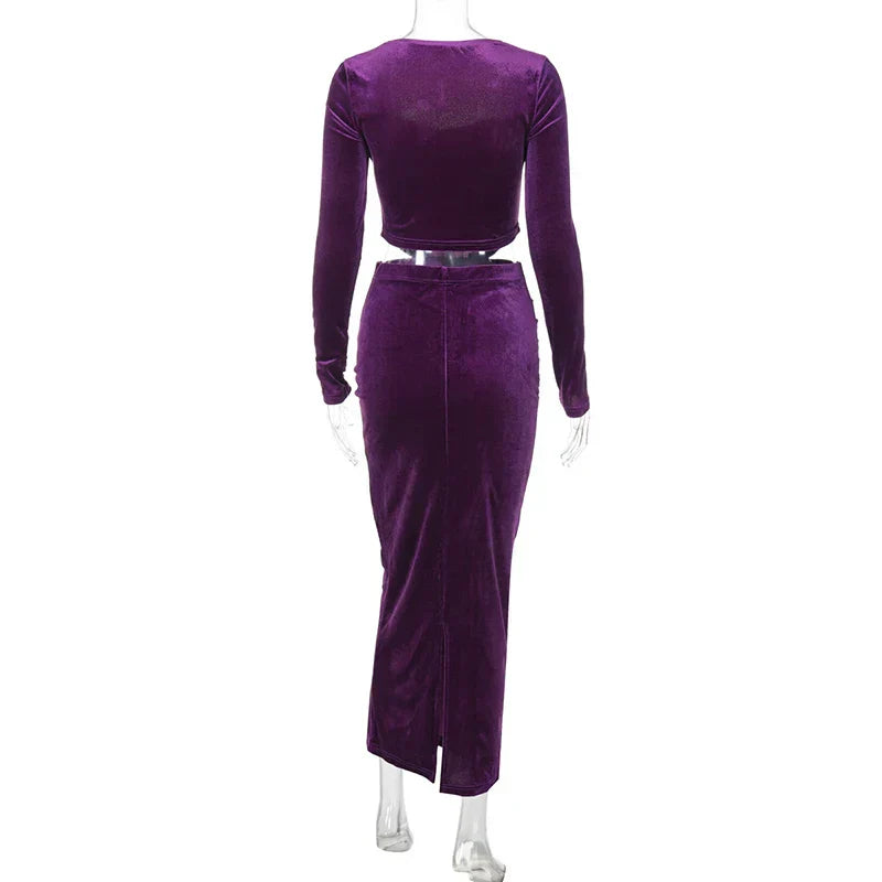 Set שני חלקים קטיפה Shirt וSkirt מקסי צמודה - מירנדה