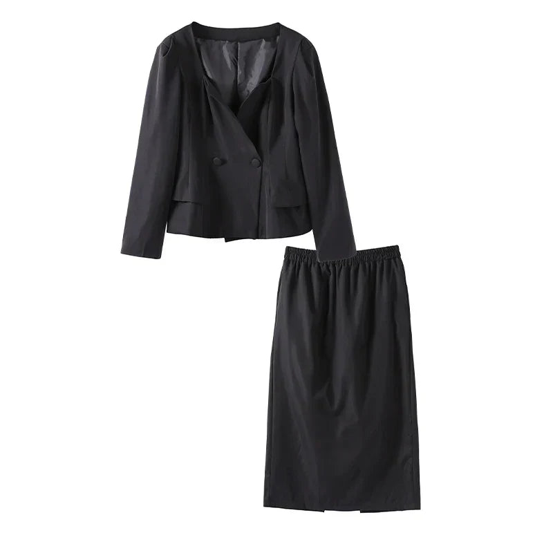 Set שני חלקים אלגנטי Skirt מידי ובלייזר בעיצוב מחויט ויוקרתי - PAS