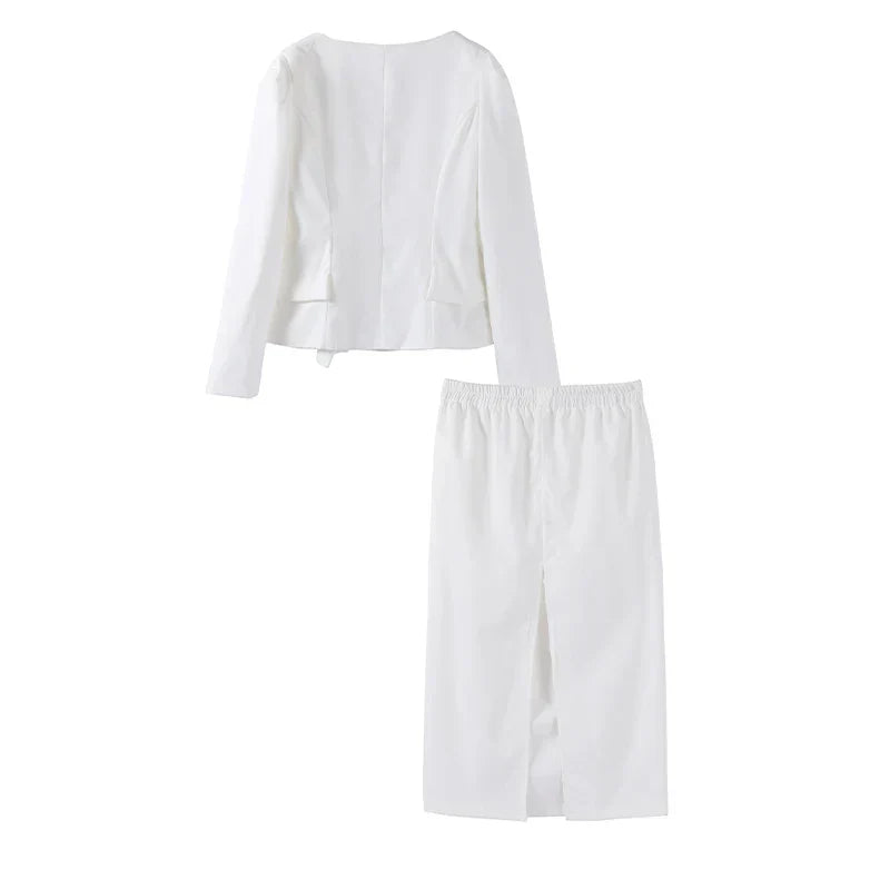 Set שני חלקים אלגנטי Skirt מידי ובלייזר בעיצוב מחויט ויוקרתי - PAS