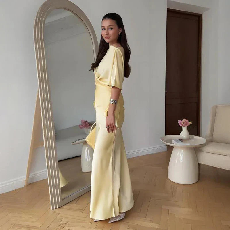 Set סאטן שני חלקים חולצת קשירה בעיצוב קרוס וSkirt מקסי - ליבי