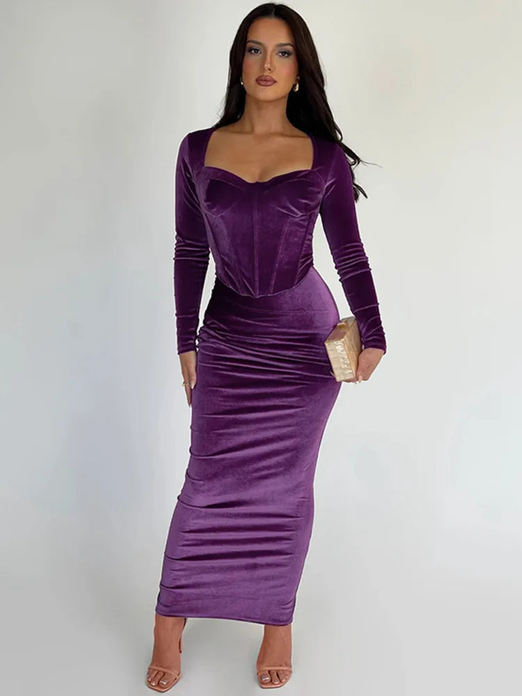 Set שני חלקים קטיפה Shirt וSkirt מקסי צמודה - מירנדה